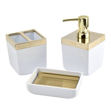 Luxury Dozownik do Mydła Toskana Gold 440ml - Elegancja w Bieli i Złocie