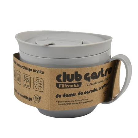 Сіра чашка Club Gastro об'ємом 250 мл з кришкою - Набір з 6 штук, безбісфенолова (BPA-Free)
